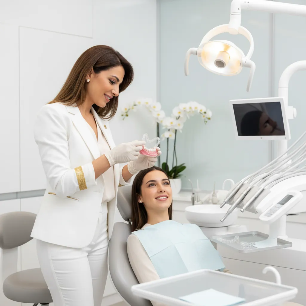Dr Bouchra Bouslikhane examinant patient avec Invisalign Rabat