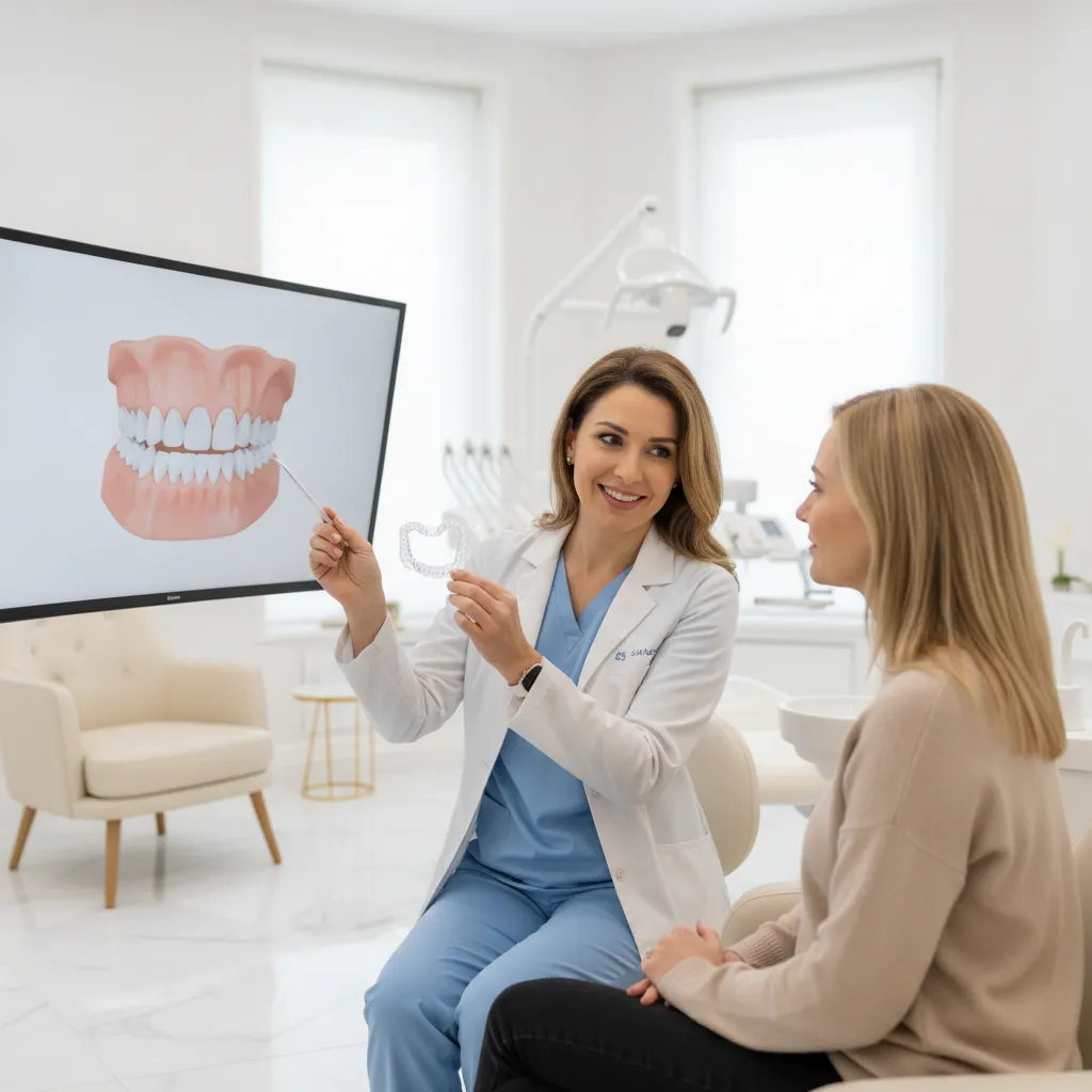 Dr Bouchra Bouslikhane expliquant traitement Invisalign à Rabat Agdal