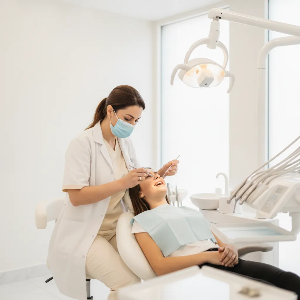 Dr Bouchra Bouslikhane examinant patient pour facettes dentaires ou Invisalign Rabat