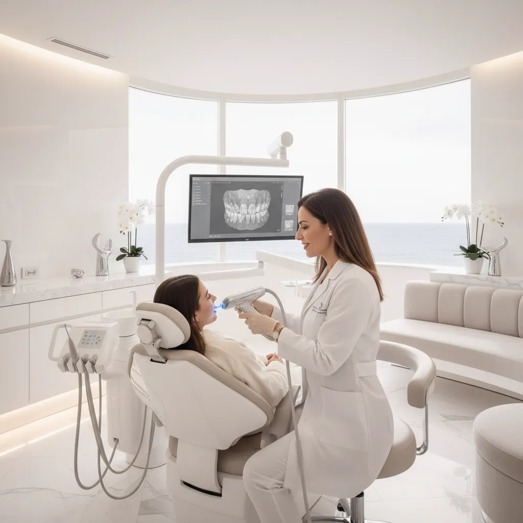 Dr Bouchra Bouslikhane examinant les dents avec un scanner dentaire Clinique Bô Sourire
