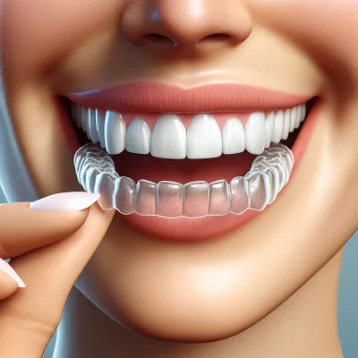 Aligneur transparent sur des dents, dispositif orthodontique invisible pour la correction dentaire.